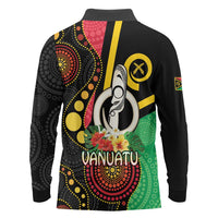 Tamtam Drum Vanuatu Long Sleeve Polo Shirt Boar Tusk Aboriginal Flag Style