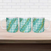 Hawaii Jade Vine Lei Ceramic Mug Aloha Palaka Motif - Turquoise - Polynesian Pride