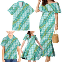 Hawaii Jade Vine Lei Family Matching Mermaid Dress and Hawaiian Shirt Aloha Palaka Motif - Turquoise LT14 - Polynesian Pride