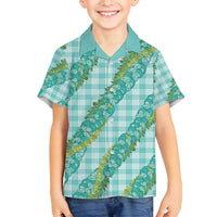 Hawaii Jade Vine Lei Family Matching Puletasi and Hawaiian Shirt Aloha Palaka Motif - Turquoise LT14 Son's Shirt Turquoise - Polynesian Pride
