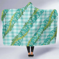 Hawaii Jade Vine Lei Hooded Blanket Aloha Palaka Motif - Turquoise - Polynesian Pride