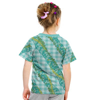 Hawaii Jade Vine Lei Kid T Shirt Aloha Palaka Motif - Turquoise - Polynesian Pride