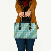 Hawaii Jade Vine Lei Leather Bag Aloha Palaka Motif - Turquoise - Polynesian Pride