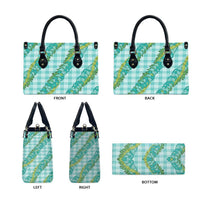 Hawaii Jade Vine Lei Leather Bag Aloha Palaka Motif - Turquoise - Polynesian Pride