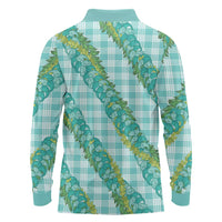 Hawaii Jade Vine Lei Long Sleeve Polo Shirt Aloha Palaka Motif - Turquoise - Polynesian Pride