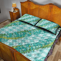 Hawaii Jade Vine Lei Quilt Bed Set Aloha Palaka Motif - Turquoise - Polynesian Pride