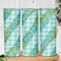 Hawaii Jade Vine Lei Skinny Tumbler Aloha Palaka Motif - Turquoise - Polynesian Pride