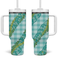 Hawaii Jade Vine Lei Tumbler With Handle Aloha Palaka Motif - Turquoise - Polynesian Pride