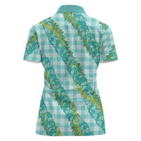 Hawaii Jade Vine Lei Women Polo Shirt Aloha Palaka Motif - Turquoise - Polynesian Pride