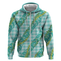Hawaii Jade Vine Lei Zip Hoodie Aloha Palaka Motif - Turquoise - Polynesian Pride