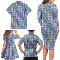 Hawaii Jade Vine Lei Family Matching Long Sleeve Bodycon Dress and Hawaiian Shirt Aloha Palaka Motif - Purple LT14 - Polynesian Pride