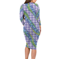 Hawaii Jade Vine Lei Family Matching Long Sleeve Bodycon Dress and Hawaiian Shirt Aloha Palaka Motif - Purple LT14 - Polynesian Pride
