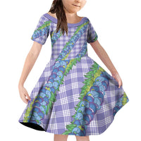 Hawaii Jade Vine Lei Family Matching Off Shoulder Short Dress and Hawaiian Shirt Aloha Palaka Motif - Purple LT14 Daughter's Dress Purple - Polynesian Pride