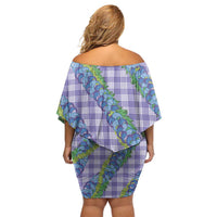 Hawaii Jade Vine Lei Family Matching Off Shoulder Short Dress and Hawaiian Shirt Aloha Palaka Motif - Purple LT14 - Polynesian Pride