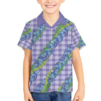 Hawaii Jade Vine Lei Family Matching Off Shoulder Short Dress and Hawaiian Shirt Aloha Palaka Motif - Purple LT14 Son's Shirt Purple - Polynesian Pride