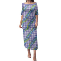 Hawaii Jade Vine Lei Family Matching Puletasi and Hawaiian Shirt Aloha Palaka Motif - Purple LT14 Mom's Dress Purple - Polynesian Pride