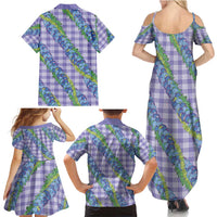 Hawaii Jade Vine Lei Family Matching Summer Maxi Dress and Hawaiian Shirt Aloha Palaka Motif - Purple LT14 - Polynesian Pride