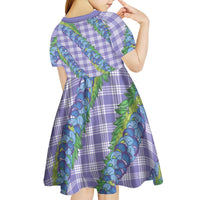 Hawaii Jade Vine Lei Kid Short Sleeve Dress Aloha Palaka Motif - Purple - Polynesian Pride