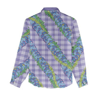 Hawaii Jade Vine Lei Women Casual Shirt Aloha Palaka Motif - Purple - Polynesian Pride
