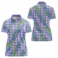 Hawaii Jade Vine Lei Women Polo Shirt Aloha Palaka Motif - Purple - Polynesian Pride
