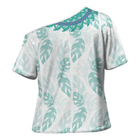 Jade Vine Lei Hawaii Cross Shoulder Shirt Aloha Seamless Tropical Leaves - Polynesian Pride