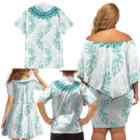 Jade Vine Lei Hawaii Family Matching Off Shoulder Short Dress and Hawaiian Shirt Aloha Seamless Tropical Leaves - Polynesian Pride