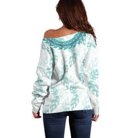 Jade Vine Lei Hawaii Off Shoulder Sweater Aloha Seamless Tropical Leaves - Polynesian Pride