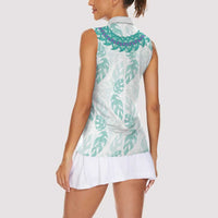 Jade Vine Lei Hawaii Women Sleeveless Polo Shirt Aloha Seamless Tropical Leaves - Polynesian Pride