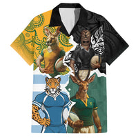 Personalised Rugby 2025 Championship Family Matching Off Shoulder Maxi Dress and Hawaiian Shirt Southern Hemisphere Countries Mascots LT14 Dad's Shirt - Short Sleeve Black - Polynesian Pride