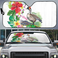 Aloha Hawaii Nene Goose Auto Sun Shade Tropical Flowers Watercolor Stylized - Polynesian Pride