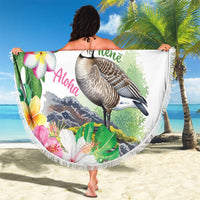 Aloha Hawaii Nene Goose Beach Blanket Tropical Flowers Watercolor Stylized - Polynesian Pride