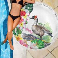 Aloha Hawaii Nene Goose Beach Blanket Tropical Flowers Watercolor Stylized - Polynesian Pride