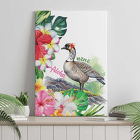 Aloha Hawaii Nene Goose Canvas Wall Art Tropical Flowers Watercolor Stylized - Polynesian Pride