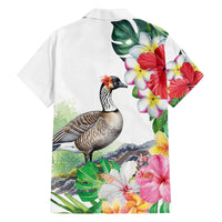 Aloha Hawaii Nene Goose Family Matching Off The Shoulder Long Sleeve Dress and Hawaiian Shirt Tropical Flowers Watercolor Stylized - Polynesian Pride