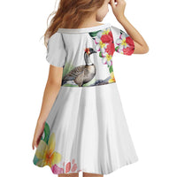 Aloha Hawaii Nene Goose Family Matching Off Shoulder Short Dress and Hawaiian Shirt Tropical Flowers Watercolor Stylized - Polynesian Pride