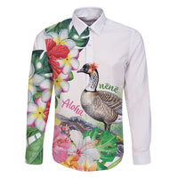 Aloha Hawaii Nene Goose Family Matching Off Shoulder Short Dress and Hawaiian Shirt Tropical Flowers Watercolor Stylized - Polynesian Pride