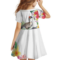 Aloha Hawaii Nene Goose Kid Short Sleeve Dress Tropical Flowers Watercolor Stylized - Polynesian Pride