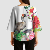 Aloha Hawaii Nene Goose Kimono Sleeve Blouse Tropical Flowers Watercolor Stylized - Polynesian Pride
