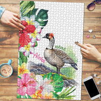 Aloha Hawaii Nene Goose Puzzle Tropical Flowers Watercolor Stylized - Polynesian Pride