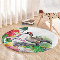 Aloha Hawaii Nene Goose Round Carpet Tropical Flowers Watercolor Stylized - Polynesian Pride