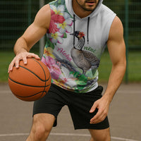 Aloha Hawaii Nene Goose Sleeveless Hoodie Tropical Flowers Watercolor Stylized - Polynesian Pride