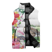 Aloha Hawaii Nene Goose Sleeveless Puffer Jacket Tropical Flowers Watercolor Stylized - Polynesian Pride
