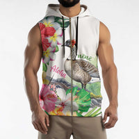 Aloha Hawaii Nene Goose Sleeveless Zip Hoodie Tropical Flowers Watercolor Stylized - Polynesian Pride