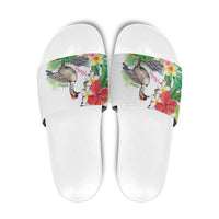 Aloha Hawaii Nene Goose Slide Sandals Tropical Flowers Watercolor Stylized - Polynesian Pride