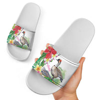 Aloha Hawaii Nene Goose Slide Sandals Tropical Flowers Watercolor Stylized - Polynesian Pride