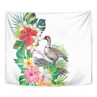 Aloha Hawaii Nene Goose Tapestry Tropical Flowers Watercolor Stylized - Polynesian Pride