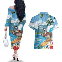Aloha Hawaii Shaka Nene Goose Couples Matching Off The Shoulder Long Sleeve Dress and Hawaiian Shirt Surfing Take It Easy - Polynesian Pride
