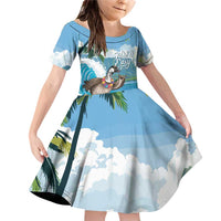 Aloha Hawaii Shaka Nene Goose Family Matching Off Shoulder Short Dress and Hawaiian Shirt Surfing Take It Easy LT14 Daughter's Dress Blue - Polynesian Pride