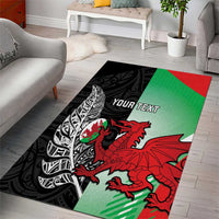 New Zealand and Wales Rugby Custom Area Rug Aotearoa All Black Combine Welsh Dragon - Polynesian Pride