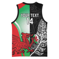 New Zealand and Wales Rugby Custom Basketball Jersey Aotearoa All Black Combine Welsh Dragon - Polynesian Pride